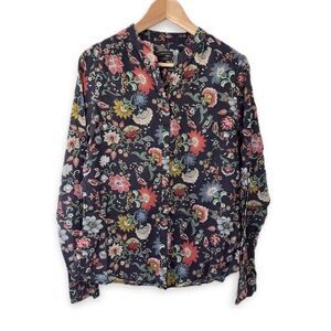 Marc O’Polo Organic Cotton Floral Button-Up Shirt Long Sleeve V-Neck Mandarin